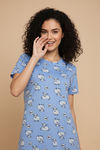 Zivame Farm Lore Knit Cotton Mid Length Nightdress - Chambray Blue — thumbnail 5